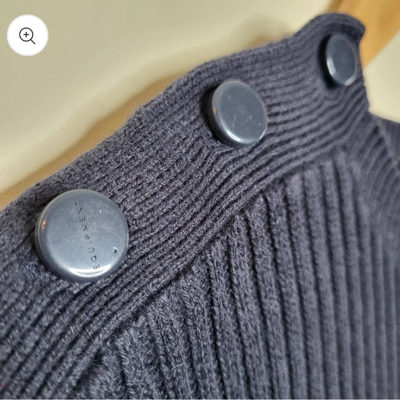 Equipment Femme Cotton Cashmere Stripe Ribbed Knit Button Shoulder Sweater - L - Picture 4 of 7